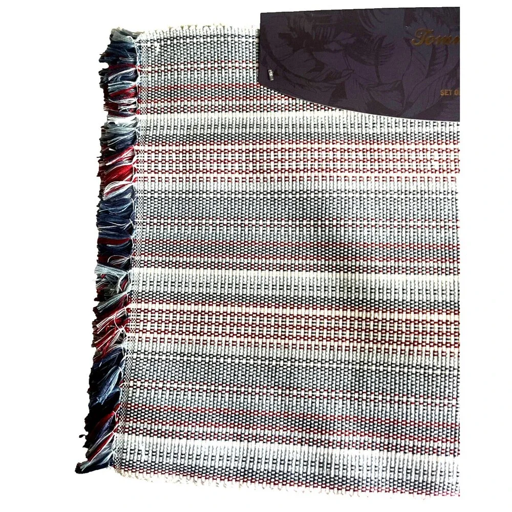 Tommy Bahama 4th of July Fringed Striped Placemats Reversible Washable Set of 4